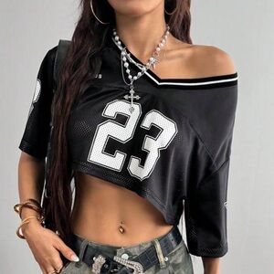 Black Off-Shoulder Sports Crop Top